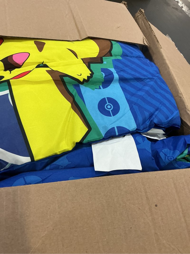 Condition photo showing As Is for northwest pokemon full sized bed in a bag set, anime bedding, boys girls blankets, first starters first starters full