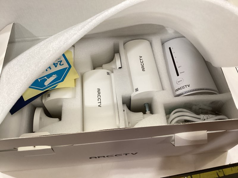 Condition photo showing Good Condition for arcctv solar security cameras wireless outdoor, 4 cam-kit, 4mp solar security camera wireless system, color night vision, motion detection, no monthly fee, 64gb memory card c3-4 cam kit