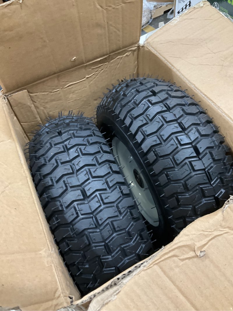 Condition photo showing Good Condition for 13x5.00-6 Rubber Lawn Mower Tire and Wheel, 2 Pcs Replacement 13x5-6nhs Riding Mowers Lawn Pneumatic Tire with Bearing Bore 3/4" & 5/8", 3" -4.5" Centered Hub 13x5.00-6"