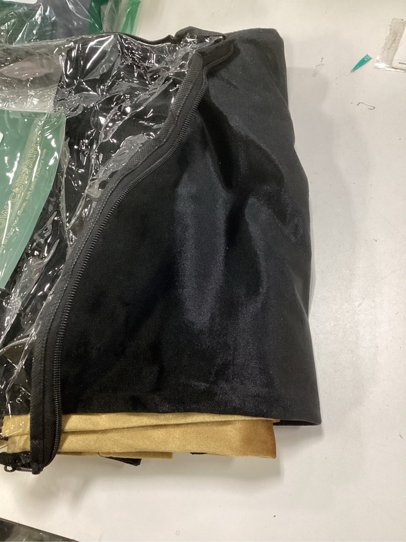 Condition photo showing New/Like New for BULBUL Black Gold Color Block Window Curtains Panels 84 inches Long Velvet Farmhouse Drapes for Bedroom Living Room Darkening Treatment with Grommet Set of Black Gold Black & Gold 52"W x 84"L (Pack of 2)