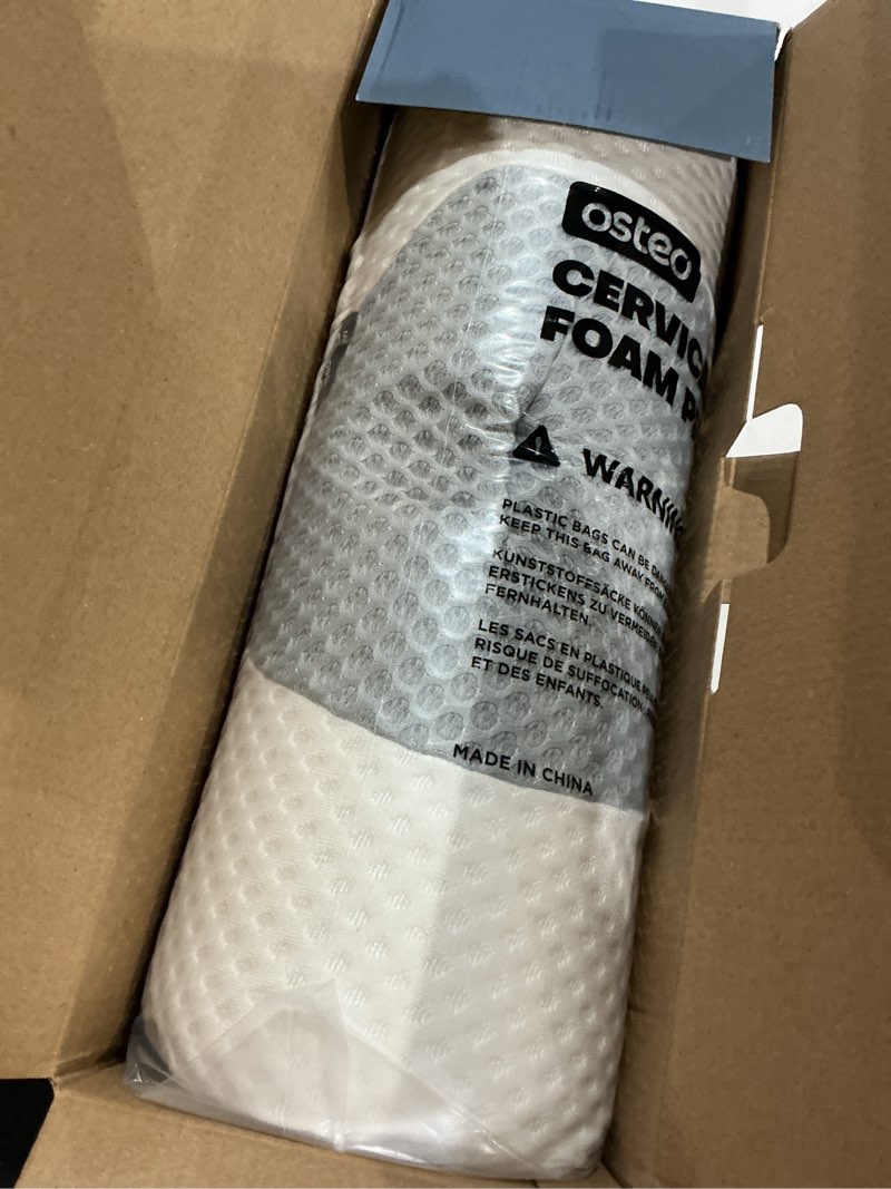 Condition photo showing As Is for osteo cervical pillow for neck pain relief, hollow design odorless memory foam pillows with cooling case, adjustable orthopedic bed pillow for sleeping, support for side back sleepers standard high(24.5*16.5*5.2/4.1 inches) grey