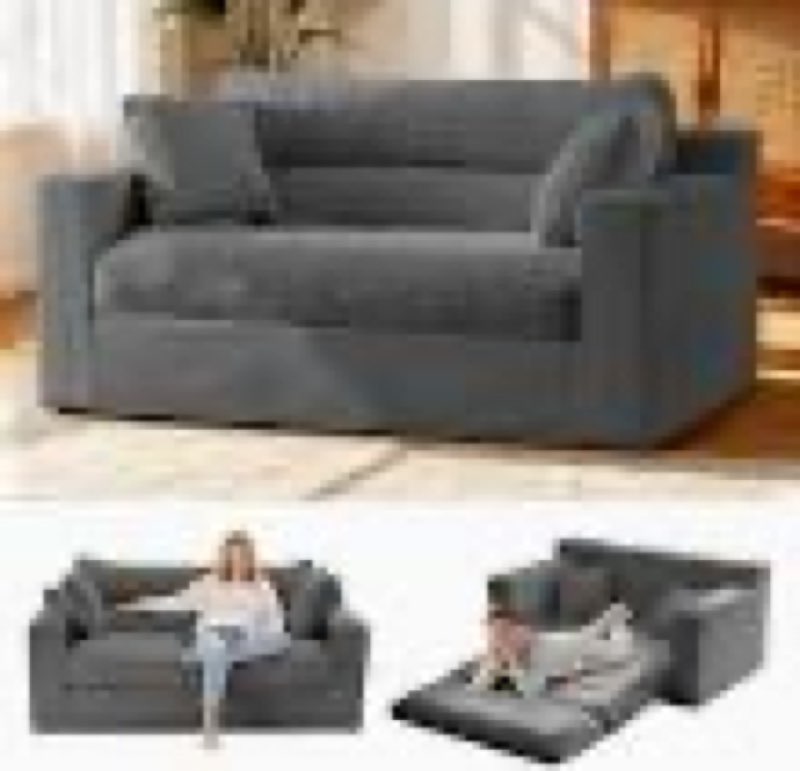 Condition photo showing As Is for nldd convertible sofa bed, pull out boneless couch loveseat floor sofa bed with pillows, 2-seater fo