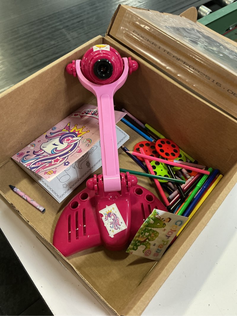 Condition photo showing As Is for hoarosall drawing projector for kids art and craft kit includes colored pencils crayons and coloring books unicorn drawing kit perfect projector for drawing activities
