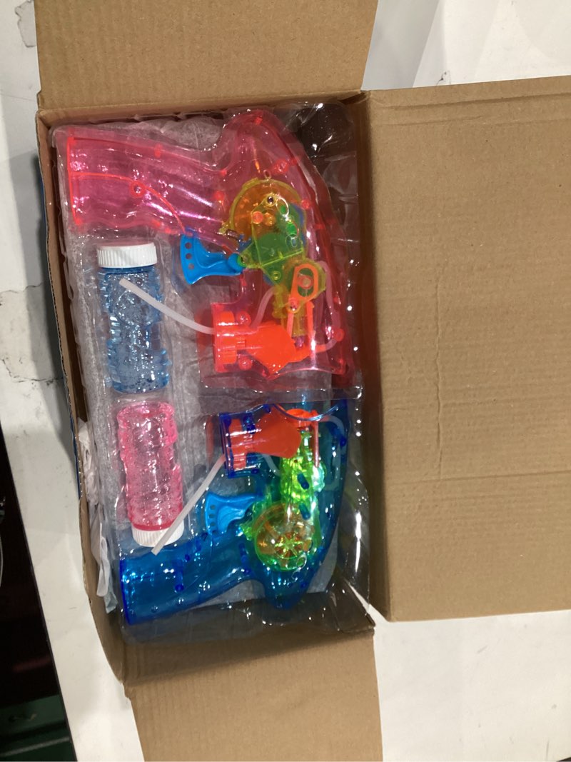 Condition photo showing Good Condition for 6 Pcs Bubble Gun Shooter LED Light up(no Batteries Needed), Wind up Operated Bubbles Blaster Blower with Bottle Solutions, Bubble Blowing Toy kit for Kid Boy and Girl Outdoor Summer Game Party Favor