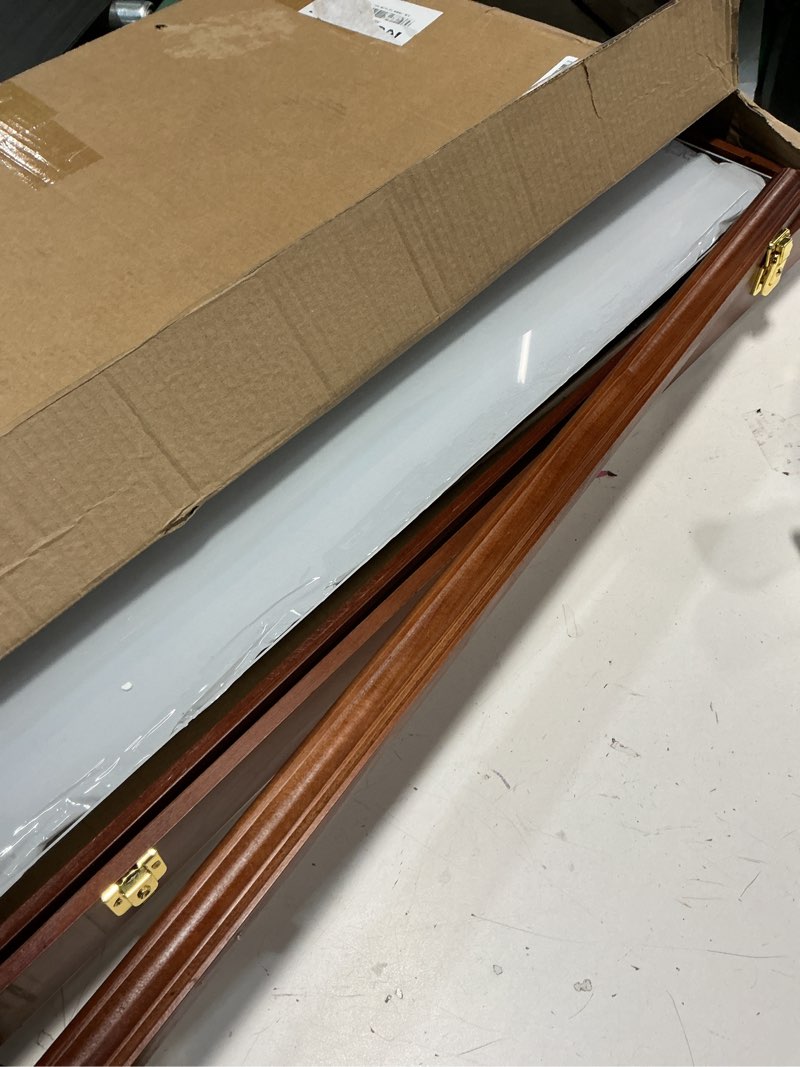 Condition photo showing As Is for N Scale Model Train Display Case Wall Cabinet with 6 Shelves Lockable 98% UV Protection for Locomotive Collection Holder Gift for Christmas Model Trains Collectors, 1: 148 to 1:160 Scale Car Walnut Finish N Scale Traditional