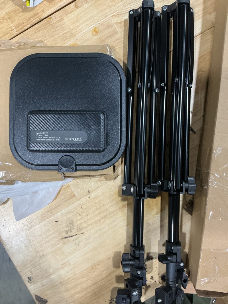 Condition photo showing As Is for (3 boxes) neewer basics 2 pack 15w 10.8\" led video light panel lighting kit with 63\" tripod stands, edge lit bi color dimmable studio light 816lux cri95+ for photography filming recording streaming, l220 l220 (2 pack)