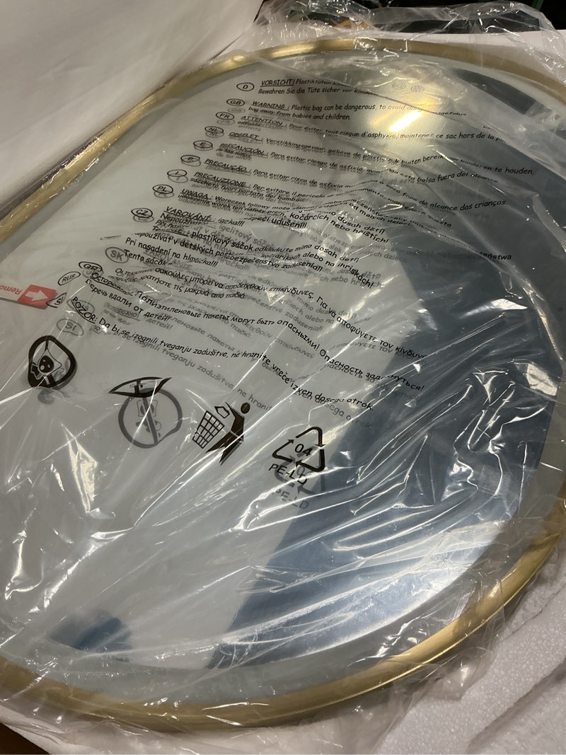 Condition photo showing Good Condition for s'bagno oval-led-bathroom-mirror with golden frame dimmable brightness, lghted-bathroom-mirror with defogger, touch-buttons, lights color changing, vertical and horizontal gold-oval 36"l x 24"w