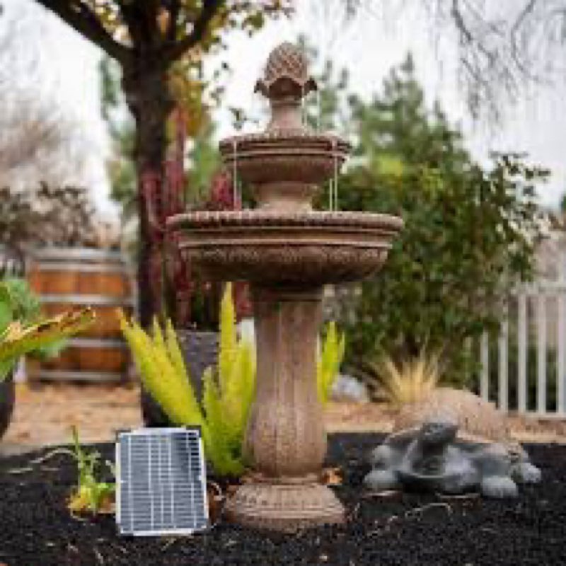 xbrand 39" 2-tier outdoor freestanding solar water fountain – classic sand stone resin bird bath wit