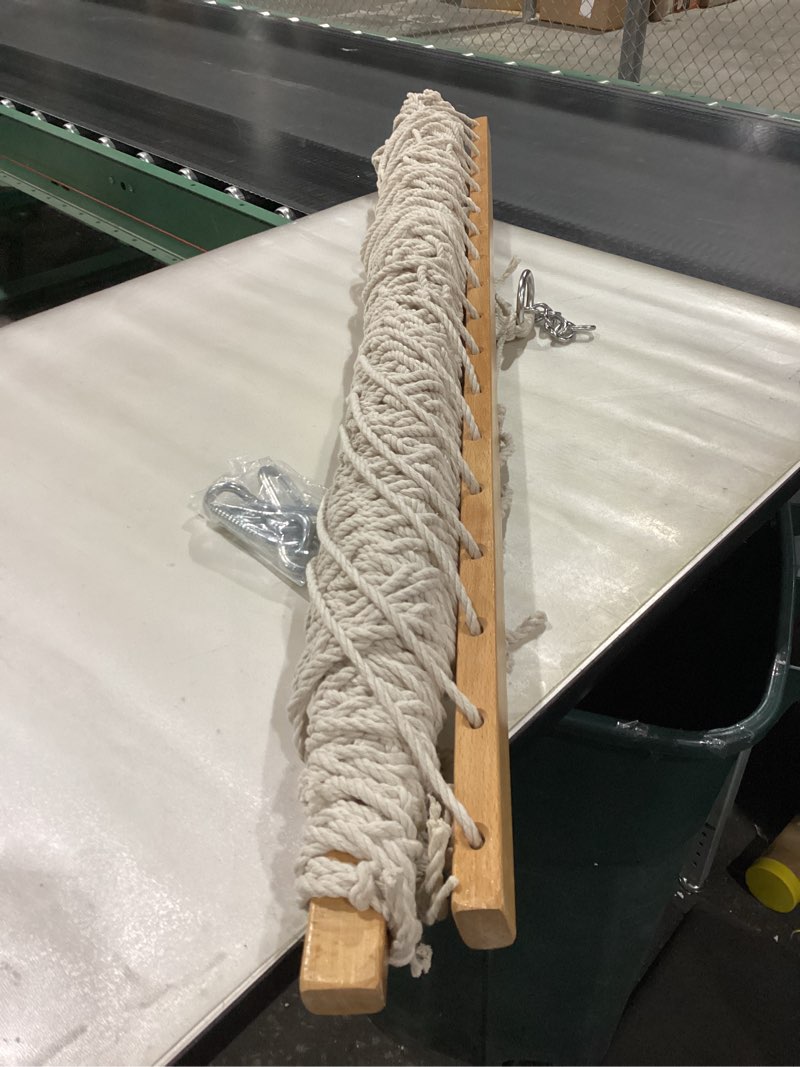 Condition photo showing New/Like New for 12ft Double Hammocks, Handwoven Traditional Cotton Rope Hammock with Hardwood Spreader Bar, Chains and Hooks for Indoor Outdoor, Max 450 lbs Capacity (Beige, Full) Beige Full