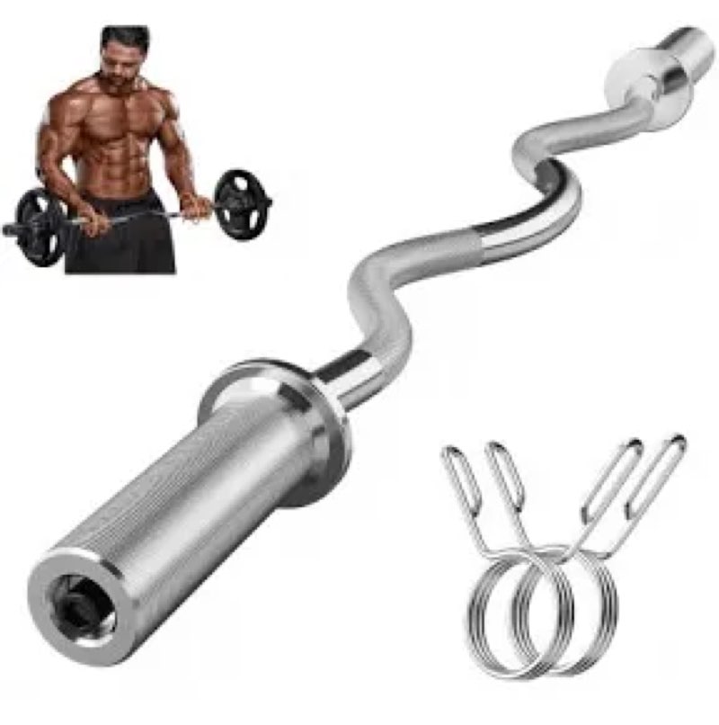 olympic ez curl barbell bar 47\",mute bearings - 2\" curl bar for weight lifting, hip thrusts,biceps,s