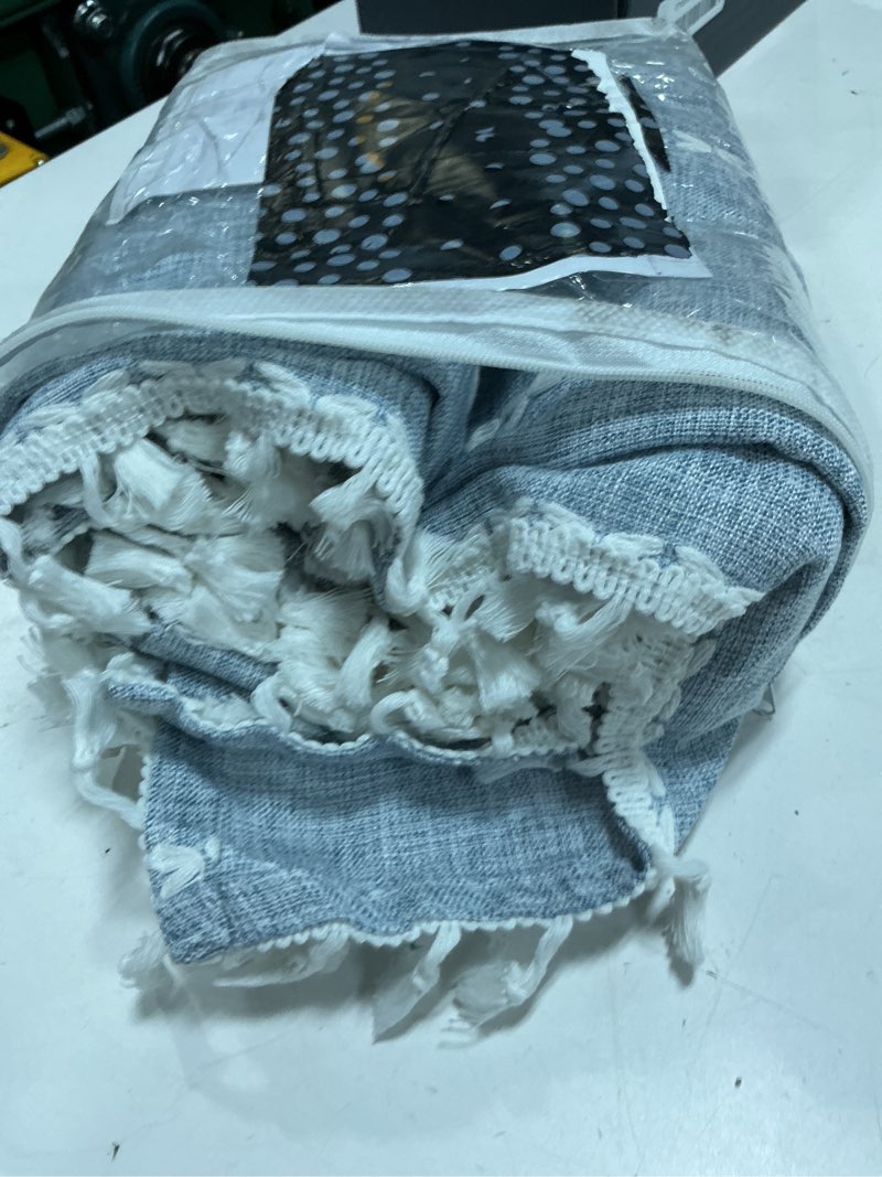 Condition photo showing Good Condition for mitovilla blue boho fabric shower curtain, modern farmhouse polyester linen shower curtains for vintage rustic bathroom decor, country tassel thick cloth shower curtain, 72 x 72 blue 72"w x 72"l (pack of 1)