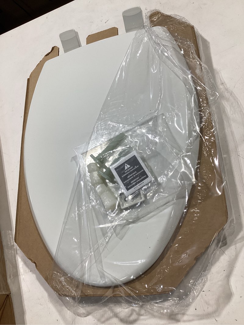 Condition photo showing Good Condition for mayfair cassel slow close toilet seat, easy clean non-slip premium wood seat, install, made in usa, elongated, white elongated 1 - toilet seat