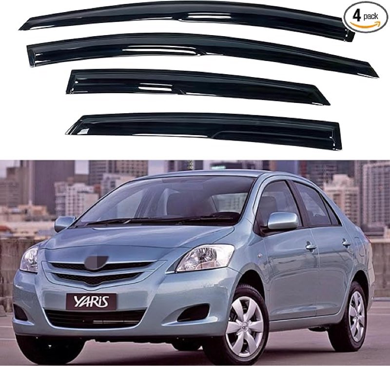 IG Window Visor for Toyota Yaris Sedan 2007-2013, Rain Guard Tape-On Extra Durable Wind Side Vent Window Deflector Mugen Style, 2007 2008 2009 2010 2011 2012 2013 (Sedan Only)