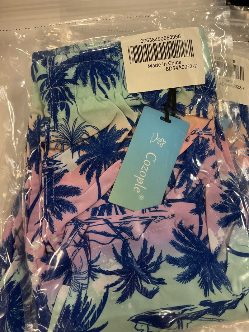 Condition photo showing New/Like New for size 7 cozople boys swim trunks compression liner swim shorts quick dry bathing suit with boxer brief swimwear 2-20t 7 years pineapple leopard