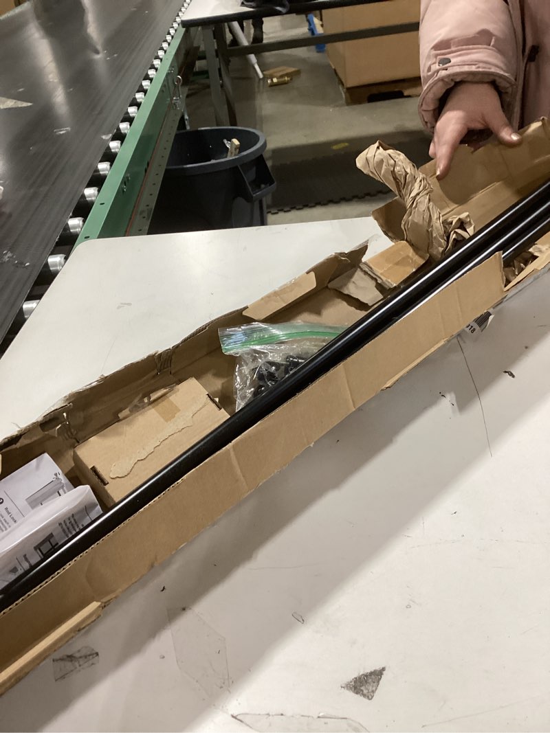 Condition photo showing As Is for TONIAL Bay Window Curtain Rods, 36 to 72 Inch Center Rod for window, 20 to 36 Inch Side Rods for windows 3/4 Inch Decorative Drapery Rods with Small Cap Finial, Light Black