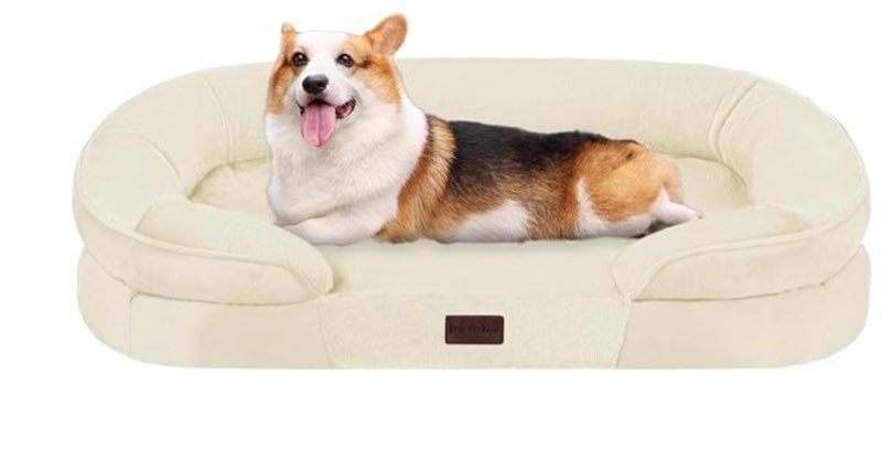  dwanton orthopedic dog bed for medium dogs with gel memory foam, waterproof dog sofa, washable pet bed with four sided bolster cushion, removable cover & non-slip bottom, 36", beige