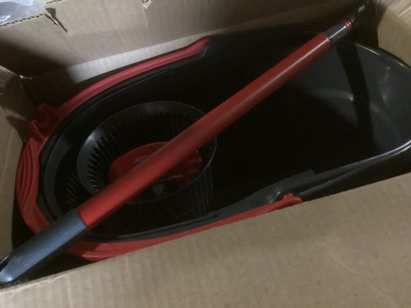 Condition photo showing As Is for o-cedar easywring microfiber spin mop, bucket floor cleaning system, red, gray, standard easywring spin mop & bucket