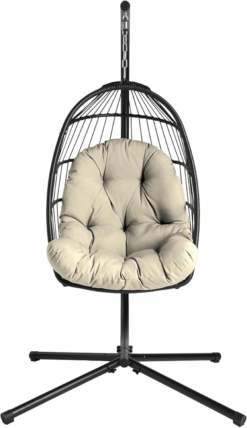Arden Plush Indoor/Outdoor Egg Chair Cushion, 34 x 49, Water Repellent, Fade Resistant, Tufted for Comfort Tan Leala