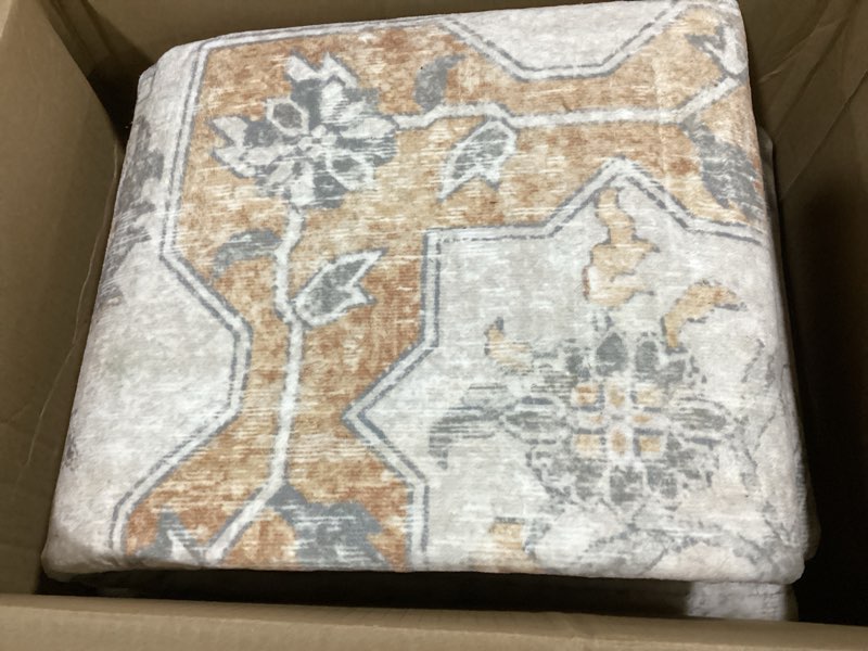 Condition photo showing Good Condition for (similar to the )washable area rug 8x10, large soft rugs for living room stain resistant non-slip backing rugs for bedroom, vintage clearance large area rug (turmeric/grey,8'x10') 8' x 10' (rectangular) turmeric/grey