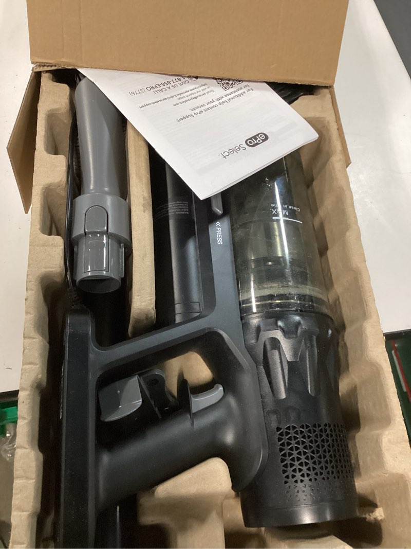 Condition photo showing As Is for epro select corded stick vacuum with hepa filter & attachments