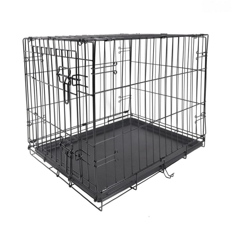 vibrant life foldable metal dog training crate with divider panel and leak-proof tray