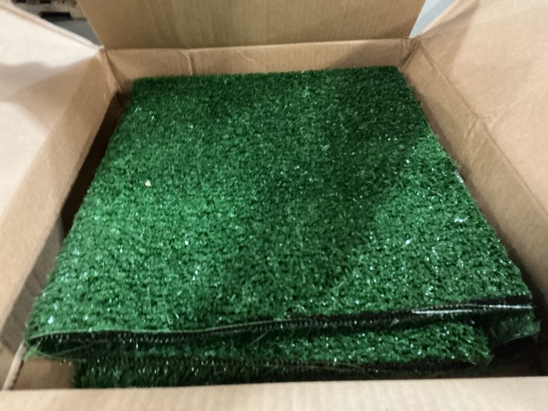 Condition photo showing As Is for garland rug artificial grass 3 ft. x 5 ft. large indoor/outdoor area rug green -lush green, durable, and low-maintenance for patios, lawns, and more green 3' x 5' (rectangular)