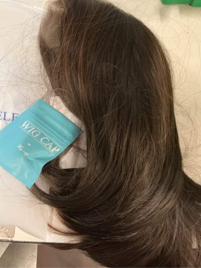 Condition photo showing As Is for haircube lace front wigs short dark brown bob wigs shoulder length wigs for women middle part heat resistant fibre synthetic wig daily natural looking dark brown-lace