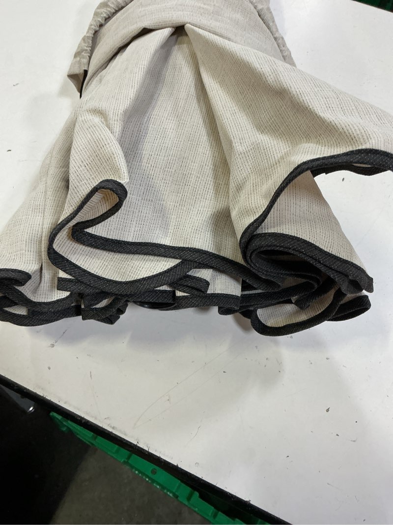 Condition photo showing As Is for my texas house 9ft outdoor round market patio umbrella with off-white canopy and black trim