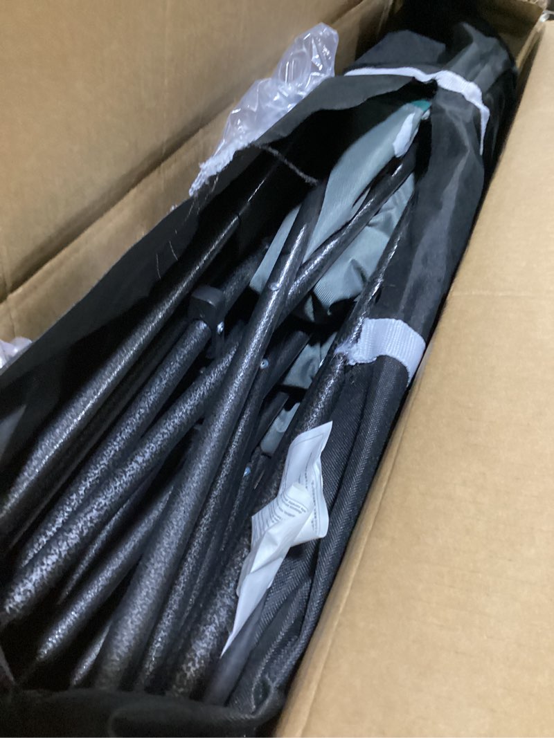 Condition photo showing As Is for kingcamp 3 person camping chair, oversized 660lbs heavy duty loveseat for adults portable folding xl 2 person couch padded comfortable three seat with cup holder for outdoor lawn backyard, black/grey l 3 person black/grey 3 person l