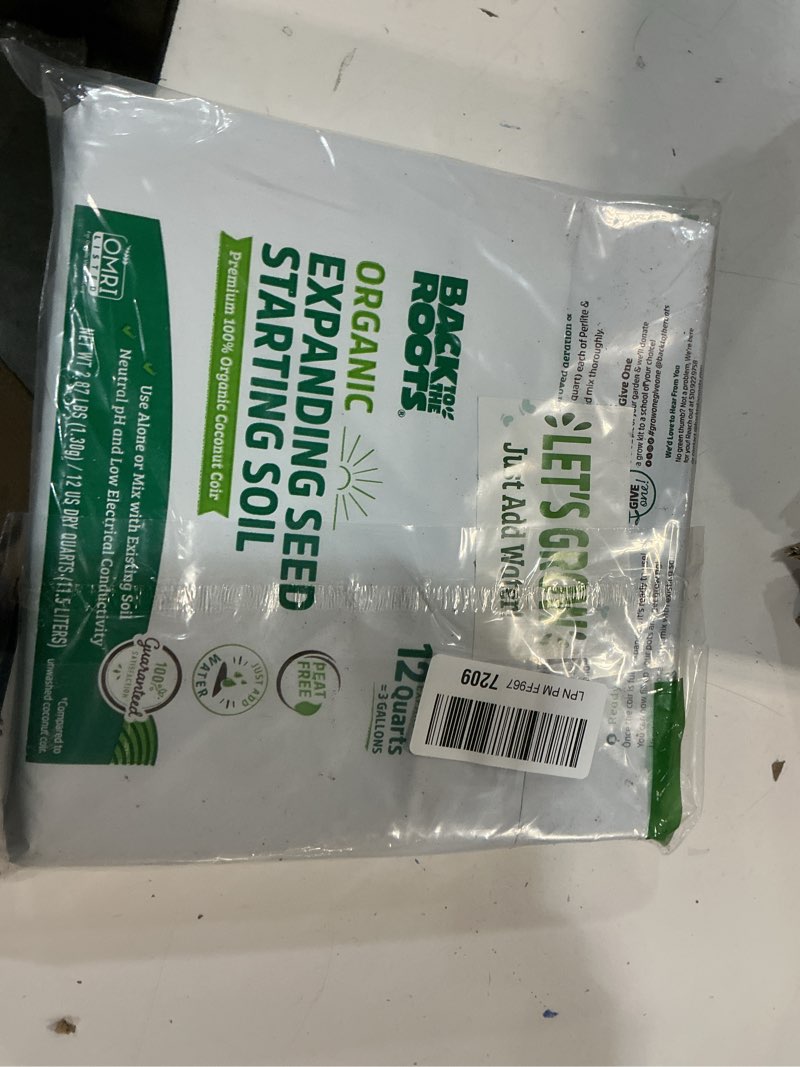 Condition photo showing New/Like New for Back to The Roots Organic Seed Starting, Compressed Block expands to 12 Quarts, Made for Herbs, Veggies, Flowers Seed Starting Mix 12 Quart
