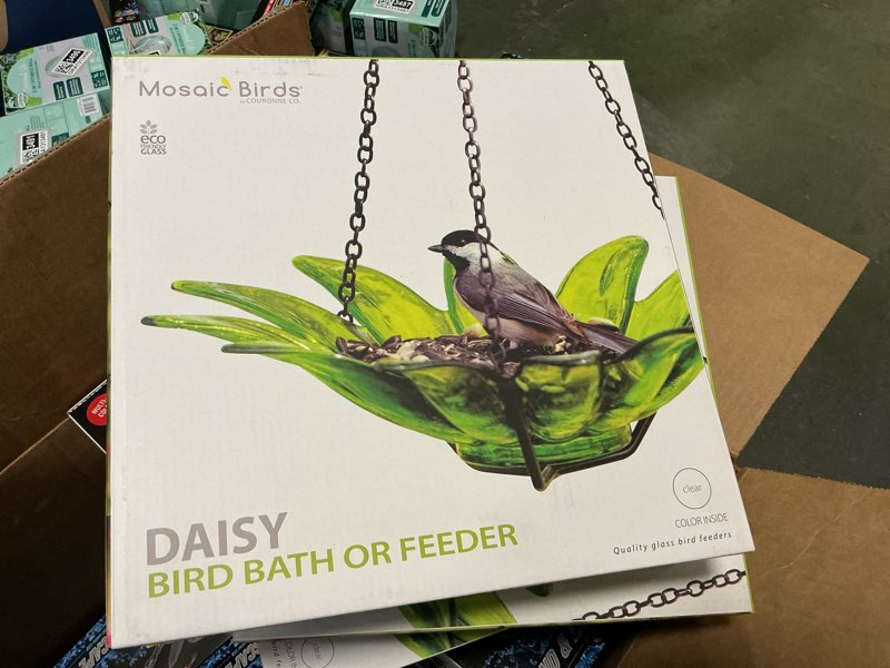 Condition photo showing New/Like New for 12” Daisy Bird Bath & Feeder, Clear | Decorative Hanging Bird Bath and Feeder for Birds, Outdoor Garden Decor 