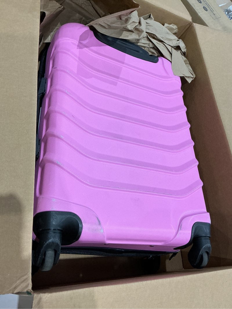 Condition photo showing As Is for inusa endurance luggage with spinner wheels | durable lightweight hardside suitcase, spacious travel bag with handle and trolley | 24-inch medium checked luggage | pink pink 24-inch