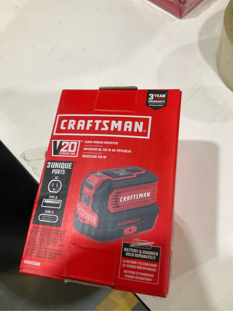 Condition photo showing New/Like New for CRAFTSMAN V20 Charger, Power Inverter, Charging Ports for Type-C, Type-A, and AC, 150 Watts, Bare Tool Only (CMCB1150B)
