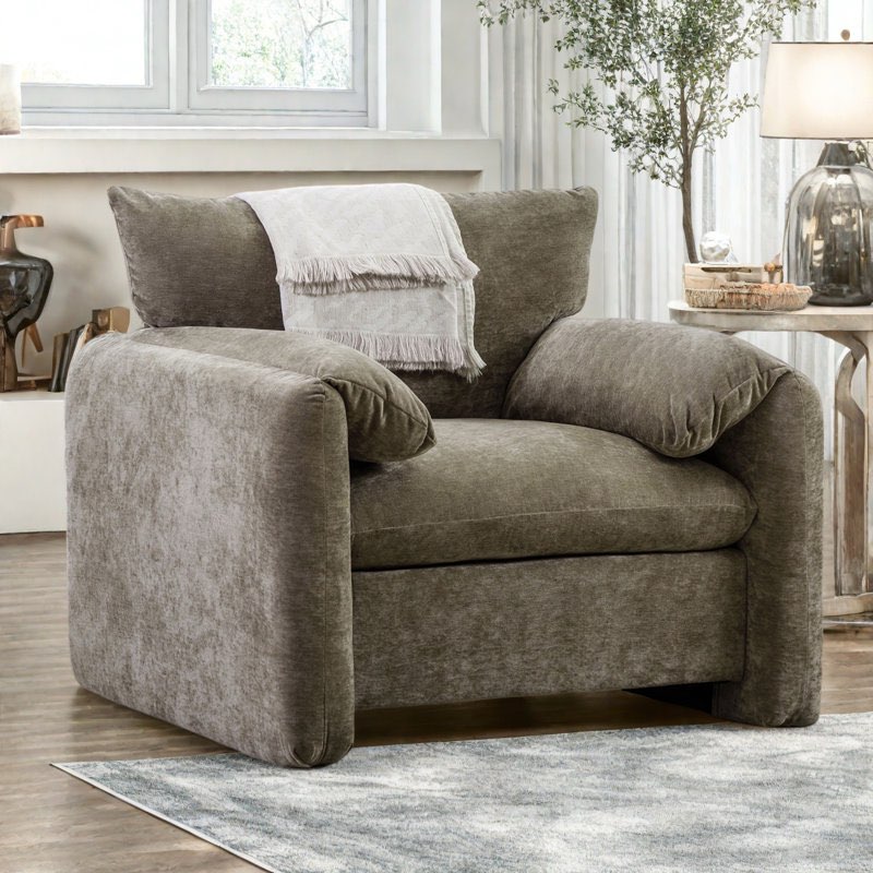 ( incomplete only 1 box )Marithza 38.6'' W Oversized Armchair Accent Chair Matcha Green Chenille