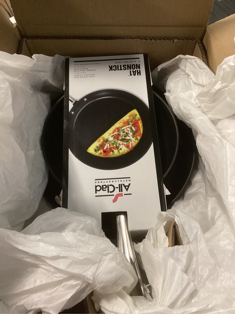 Condition photo showing Good Condition for all-clad ha1 hard anodized non stick fry pan set 2 piece, 8, 10 inch, induction, oven broiler safe 500f, pots and pans set, kitchen frying pans, skillets, premium cookware, home, dishwasher safe black 2 piece set