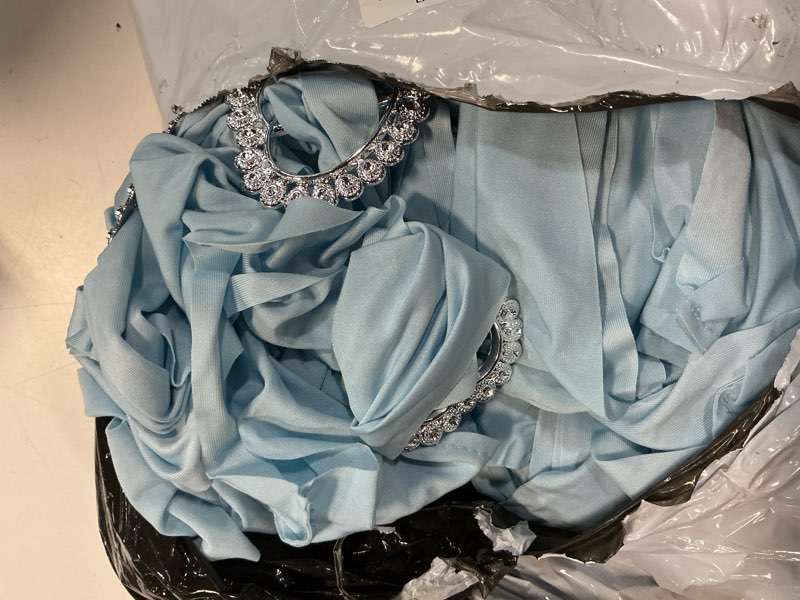 Condition photo showing Good Condition for 100 pack spandex stretch blue chair sashes bows universal elastic light blue chair cover bands ties with buckle slider for wedding party banquet ceremony reception event decorations baby blue 100 pcs