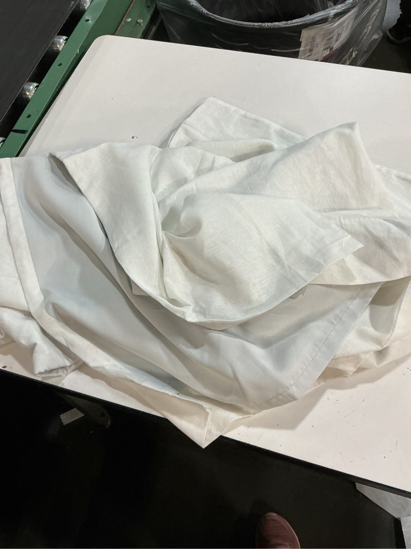 Condition photo showing As Is for quince european linen true blackout curtain - single  1 panel white 48x 96 