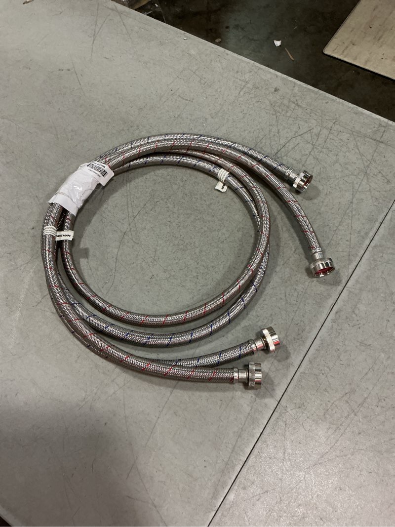 Condition photo showing As Is for eastman 2 -pack 6-ft 3/4 -in fht inlet x 3/4 -in fht outlet stainless steel washing machine connector