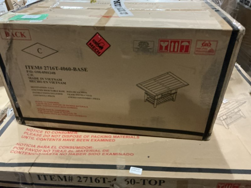 Condition photo showing New/Like New for Benjara Kara 60 Inch Counter Height Dining Table, Lower Shelves, Wood, Black, Beige( TWO BOXES)