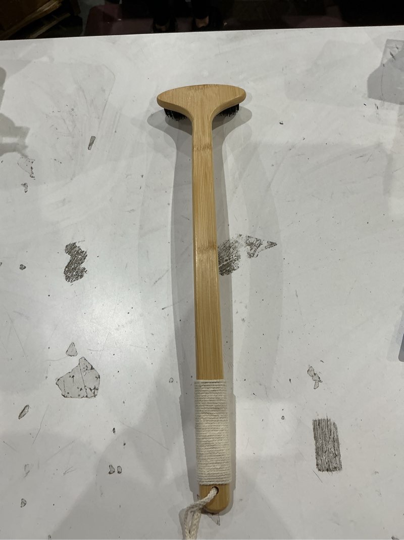 Condition photo showing Good Condition for bamboo back scratcher, oversized body scratcher with 22” curved long handle and 2 in 1 wide scratching/massaging head, for itch relief, body brush backscratchers for adults men women 2 in 1 bristles