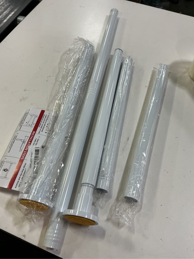 Condition photo showing As Is for corklatta white shower curtain rod 31 to 92 inch,1 inch diameter adjustable spring tension stainless steel telescoping rod,easy install,no rust 31-92 white