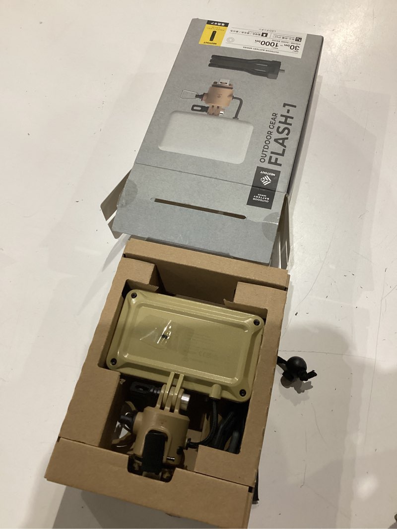 Condition photo showing Good Condition for elecom nestout outdoor camping led panel flashlight w/ mini tripod, dimmable usb powered led light, ip44 water dust resistant, 30-1000 lumen, portable lantern for nestout power bank, beige (flash-1) flash beige