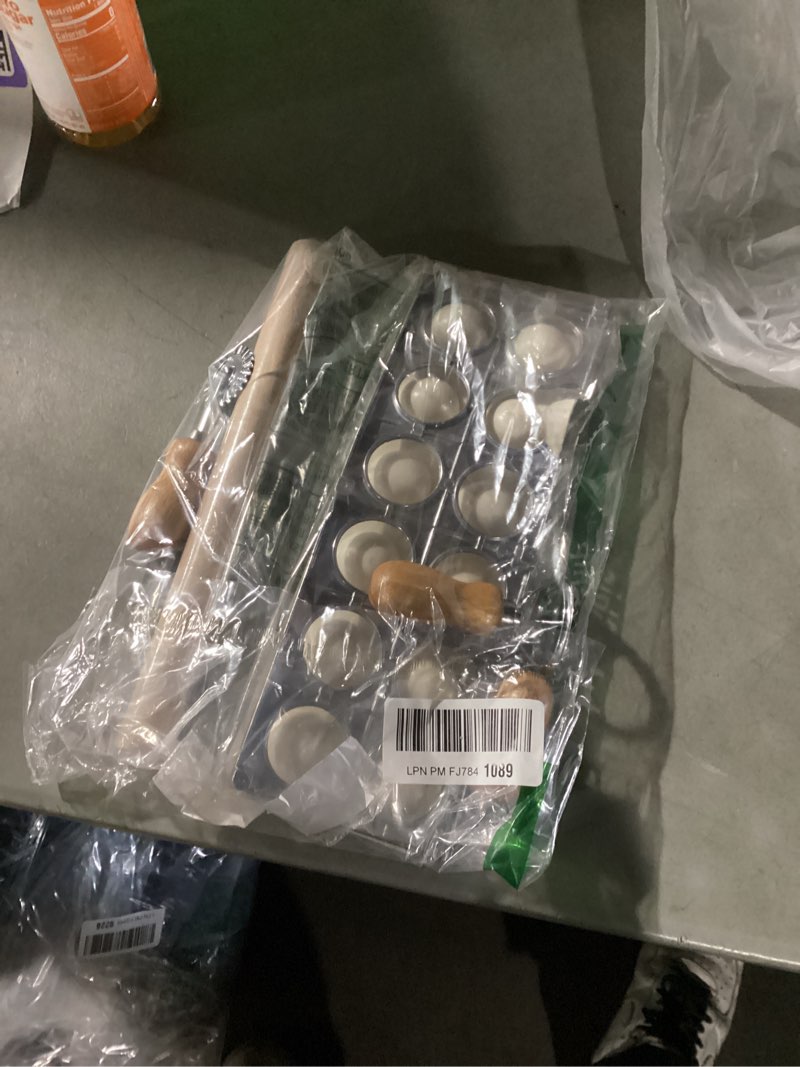 Condition photo showing As Is for 5 Pieces Ravioli Mold Set,Includes 12 Holes Ravioli Maker Press, Wood Rolling Pin,Dumpling Press Mold, Filling Spoon,Ravioli Cutter,for Ravioli Press Mold Pasta Making Tools