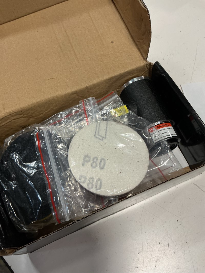 Condition photo showing Good Condition for mini air sander 1/2/3 inch pneumatic small orbital sanders for auto body work, metal, paint removal, wood, mini polisher with 45pcs sanding discs + 3pcs backing pads, air powered 1"2"3" sander kit