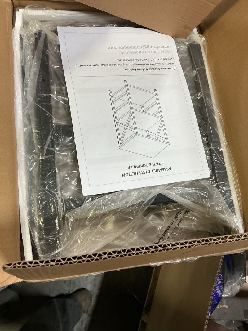 Condition photo showing Good Condition for small bookshelf,3 tier industrial bookcase with metal frame and backboard,low rustic brown book shelf,book case for small spaces,living room,bedroom and home office brown 3-tier (15.7"w x 11.8"d x 27.6"h)