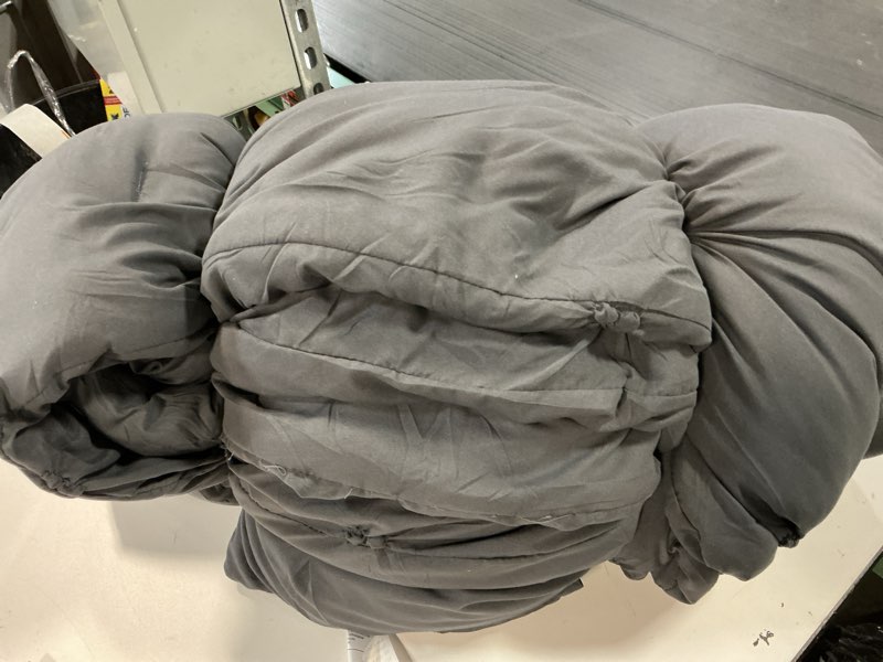 Condition photo showing As Is for UNIKOME Queen Comforter Set Dark Gray - Ultra Soft Boho Pintuck Down Alternative Bedding Set for Winter, All Seasons, 3 Pieces Lightweight Warm Pinch Pleat Bed Set with Comforter, 2 Pillowcases 08 Dark Gray Queen(92“x88“)