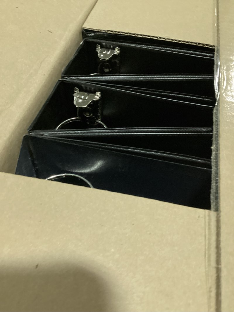 Condition photo showing As Is for Office Essentials Economy View 3 Ring Binders, 2" Round Rings, 2.8" Spine, 375-Sheet Capacity, Black Binders, Ideal for Occasional Use and Light Referencing (12-Pack of 03429)