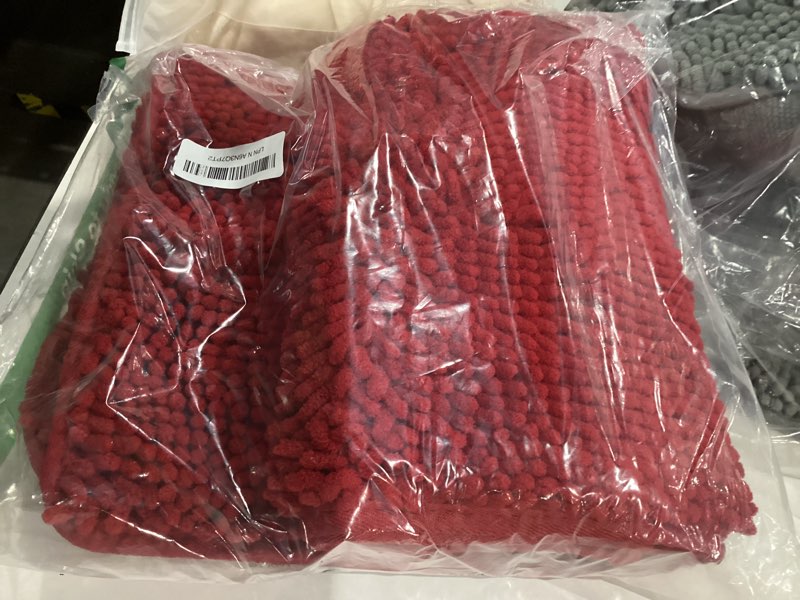 Condition photo showing As Is for olanly bathroom rugs 36x24, extra soft absorbent chenille bath rugs, rubber backing quick dry, machine washable bath mats for bathroom floor, tub and shower, home decor accessories, red 36" x 24" red