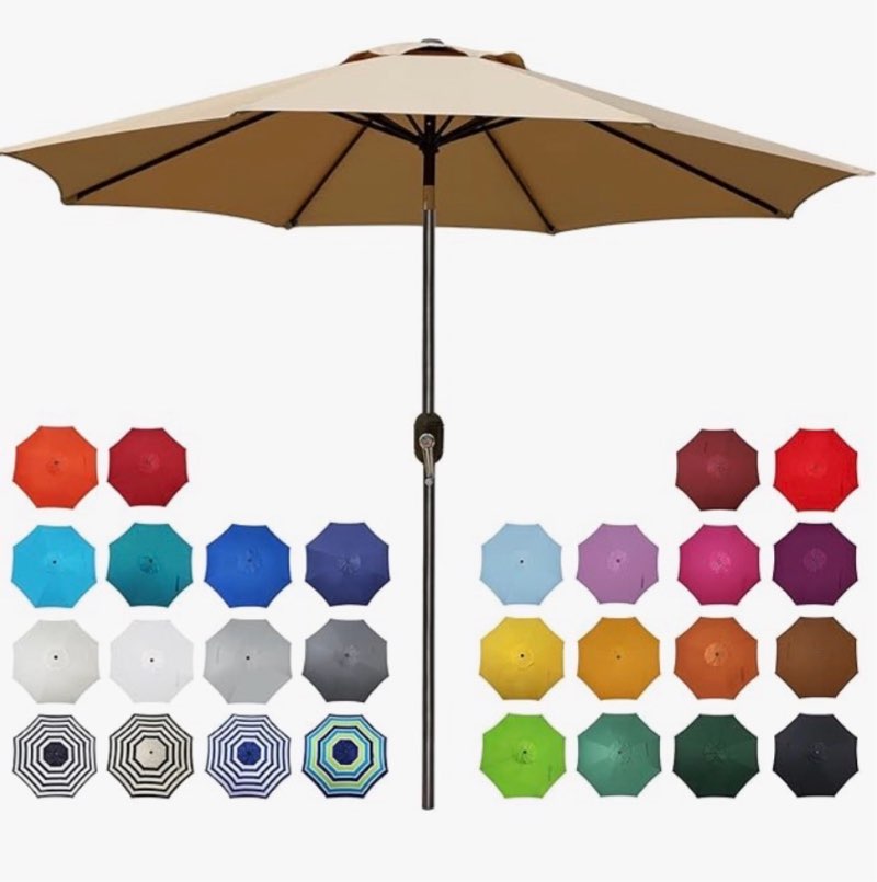 Blissun - 9ft Outdoor Aluminum Patio Umbrella, Outdoor Table Umbrella, Garden Umbrella, Market Umbrella with 8 Heavy Duty Ribs, Tilt Button and