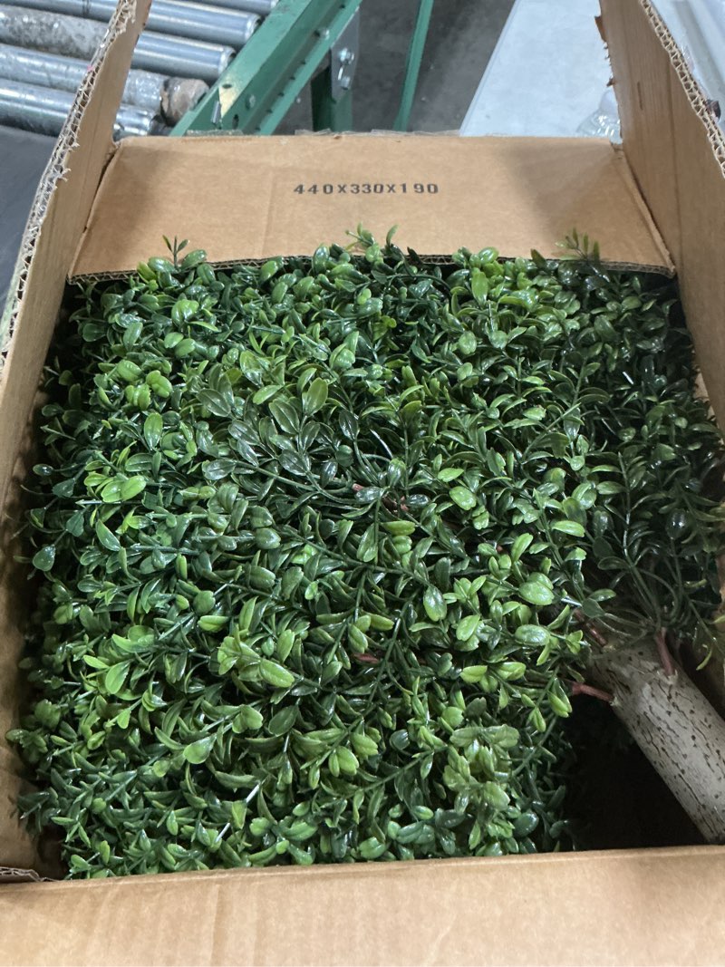 Condition photo showing Good Condition for inspring 27'' artificial boxwood topiary trees outdoor fake bushes plants uv resistant evergreen shrubs with metal ground spike for porch patio garden, 2 pack green boxwood-2 pack